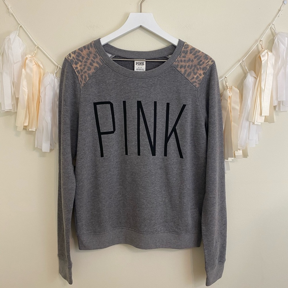 PINK VS Gray Leopard Pullover Crewneck Sweatshirt